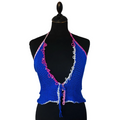 Royal blue halterneck knit top with pearls