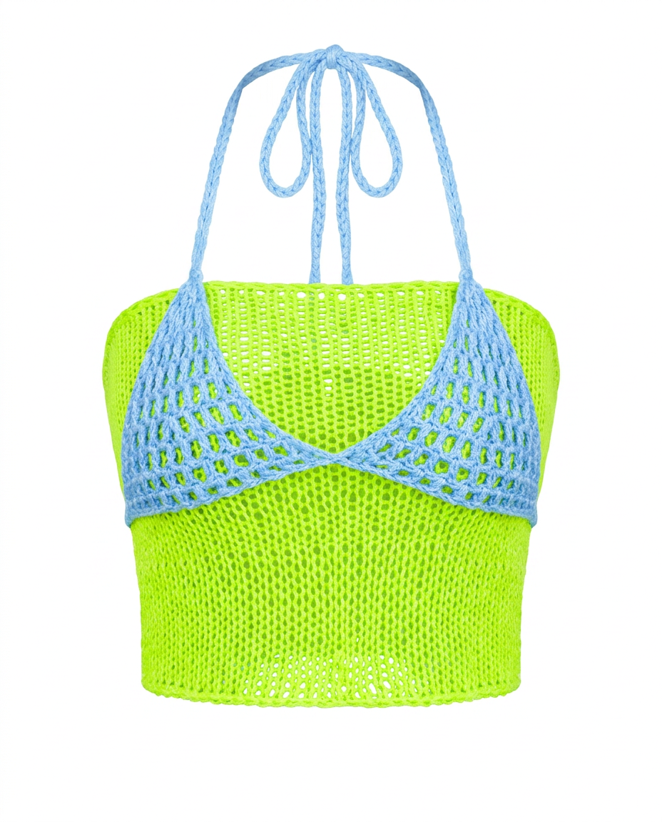 HAAJII LAYERED BANDEAU TOP - BLUE & LIME GREEN