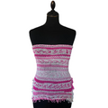 Pink and white knit bandeau top with pearls