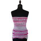 Pink and white knit bandeau top with pearls