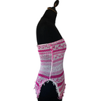 Pink and white knit bandeau top with pearls
