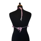 Pink and white crochet fishnet bralet top with pearls