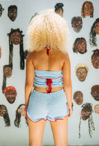 HAAJII CONTRAST TOP - RED & SKY BLUE
