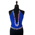 Royal blue cowl neck knit top with pearls