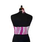 Pink and white knit front tie top with pearls