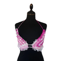Pink and white crochet fishnet bralet top with pearls