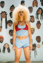 HAAJII CONTRAST TOP - RED & SKY BLUE