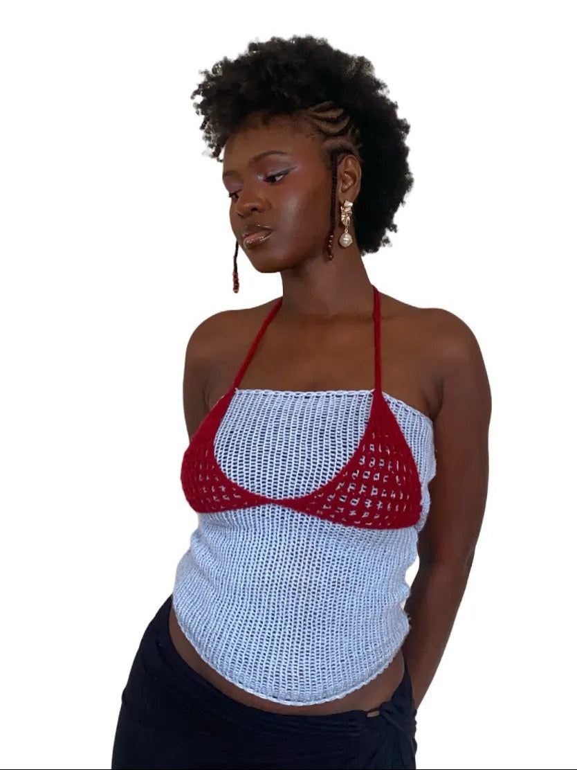 HAAJII LAYERED BANDEAU TOP - RED & BLUE