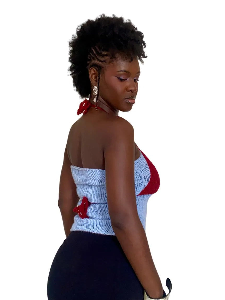 HAAJII LAYERED BANDEAU TOP - RED & BLUE