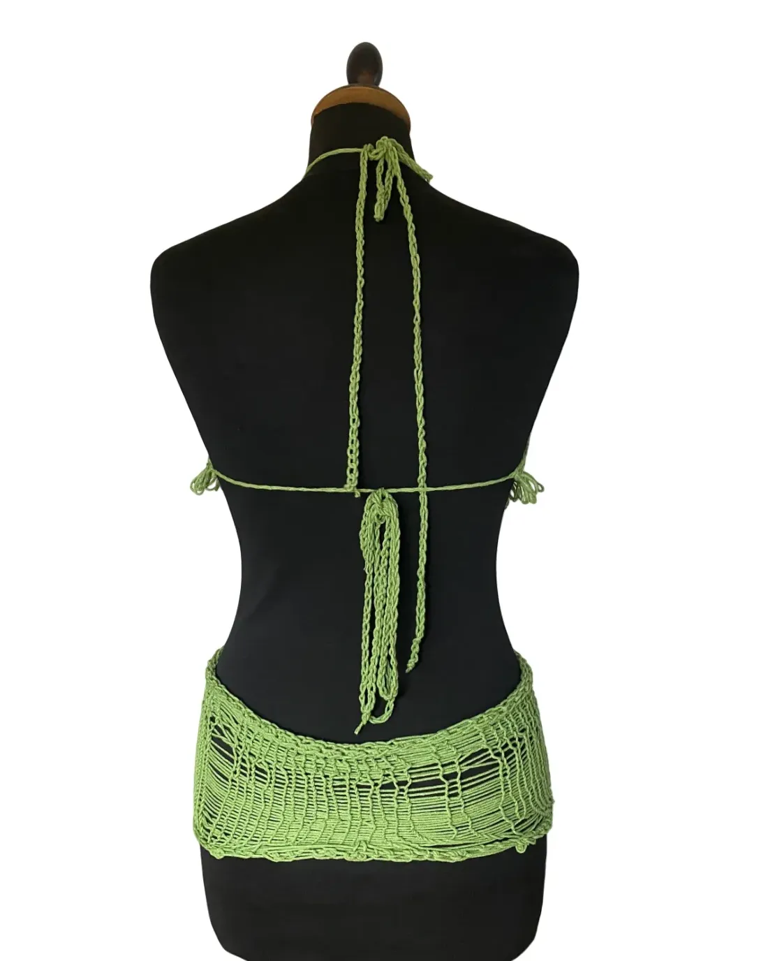Green crochet fishnet top with loop detail