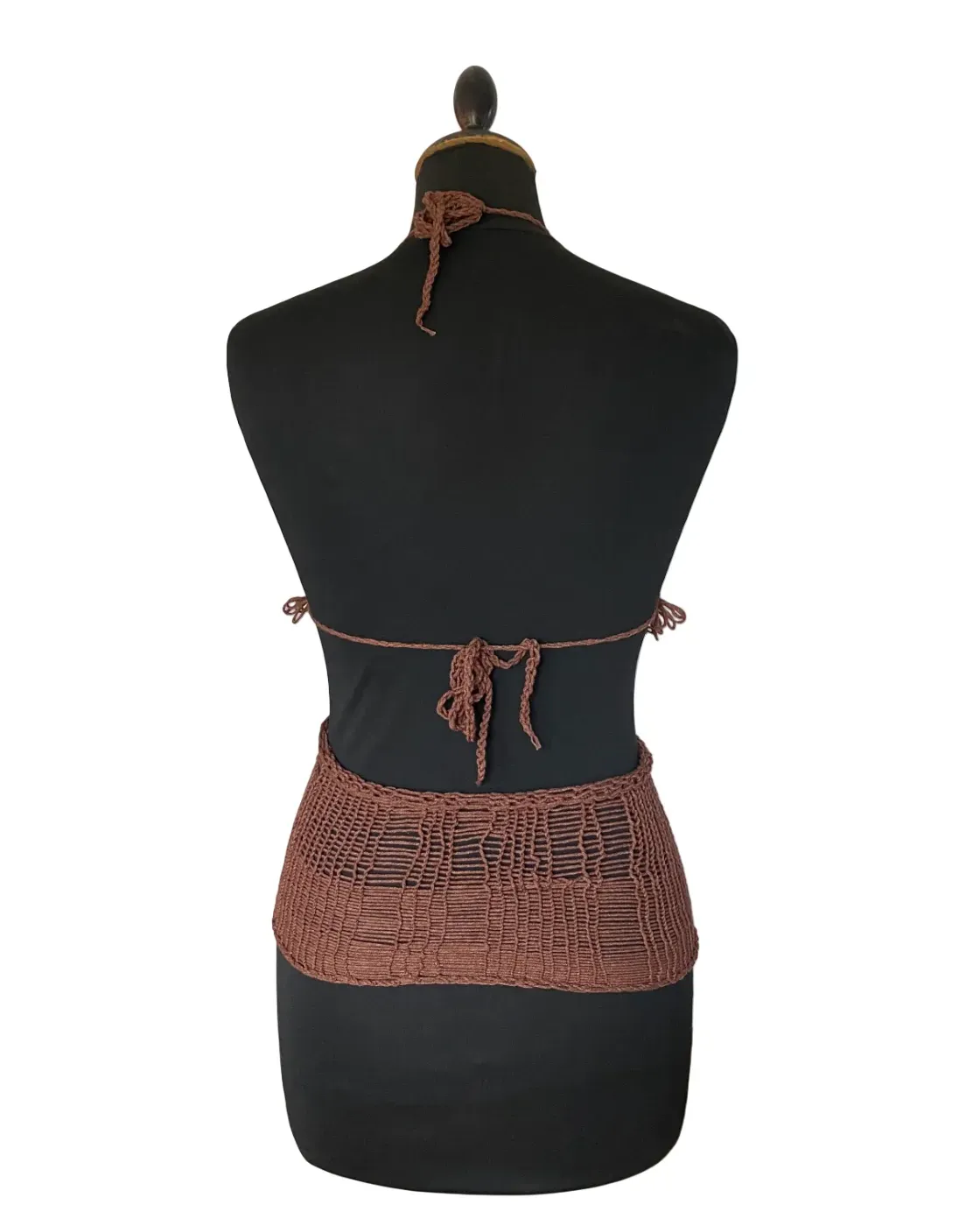 Brown crochet fishnet top with loop detail