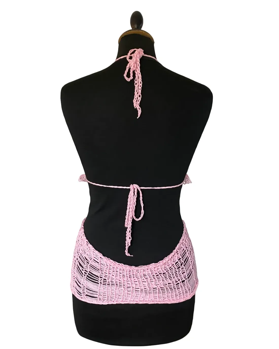 Pink crochet fishnet top with loop detail