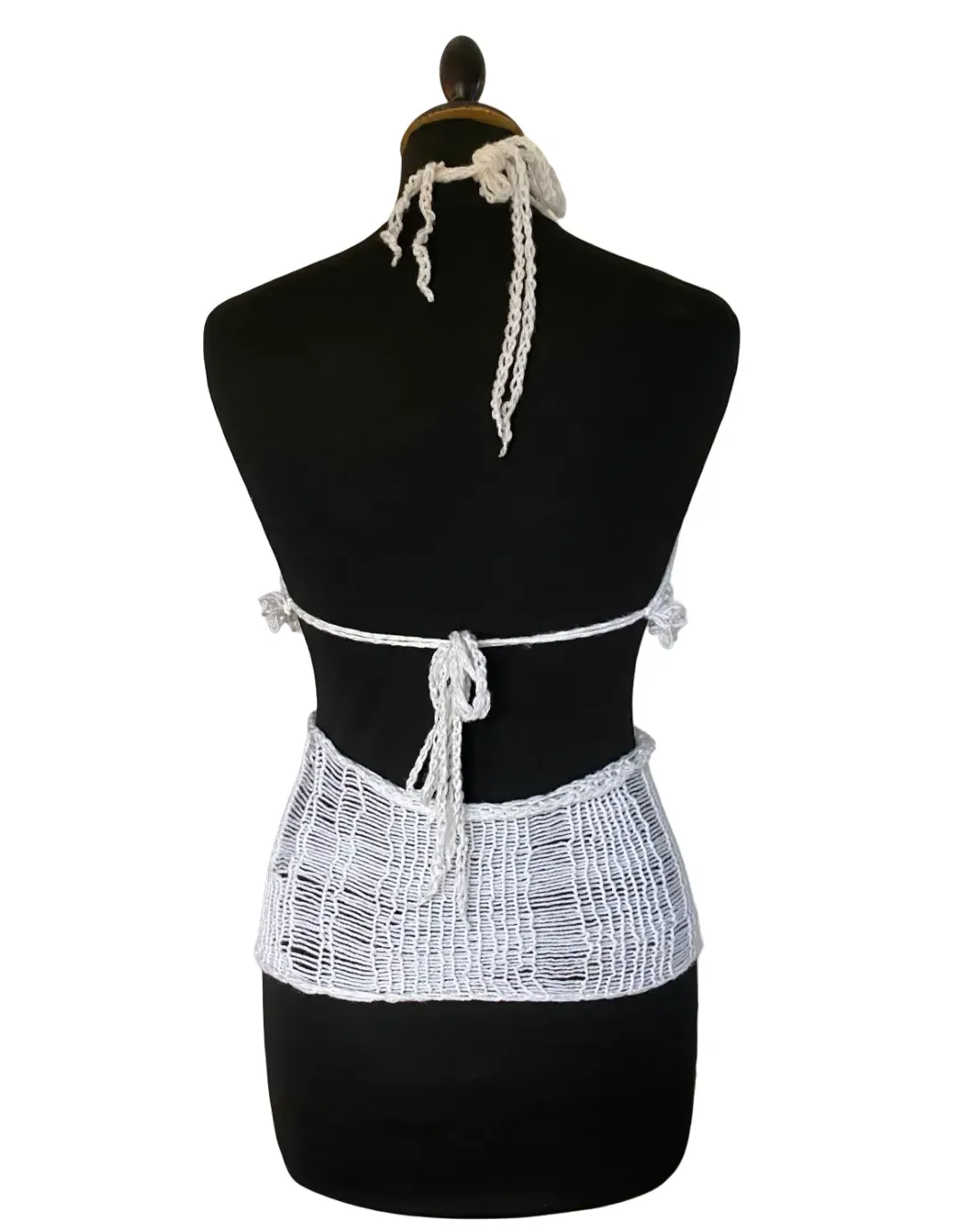 White crochet fishnet top with loop detail