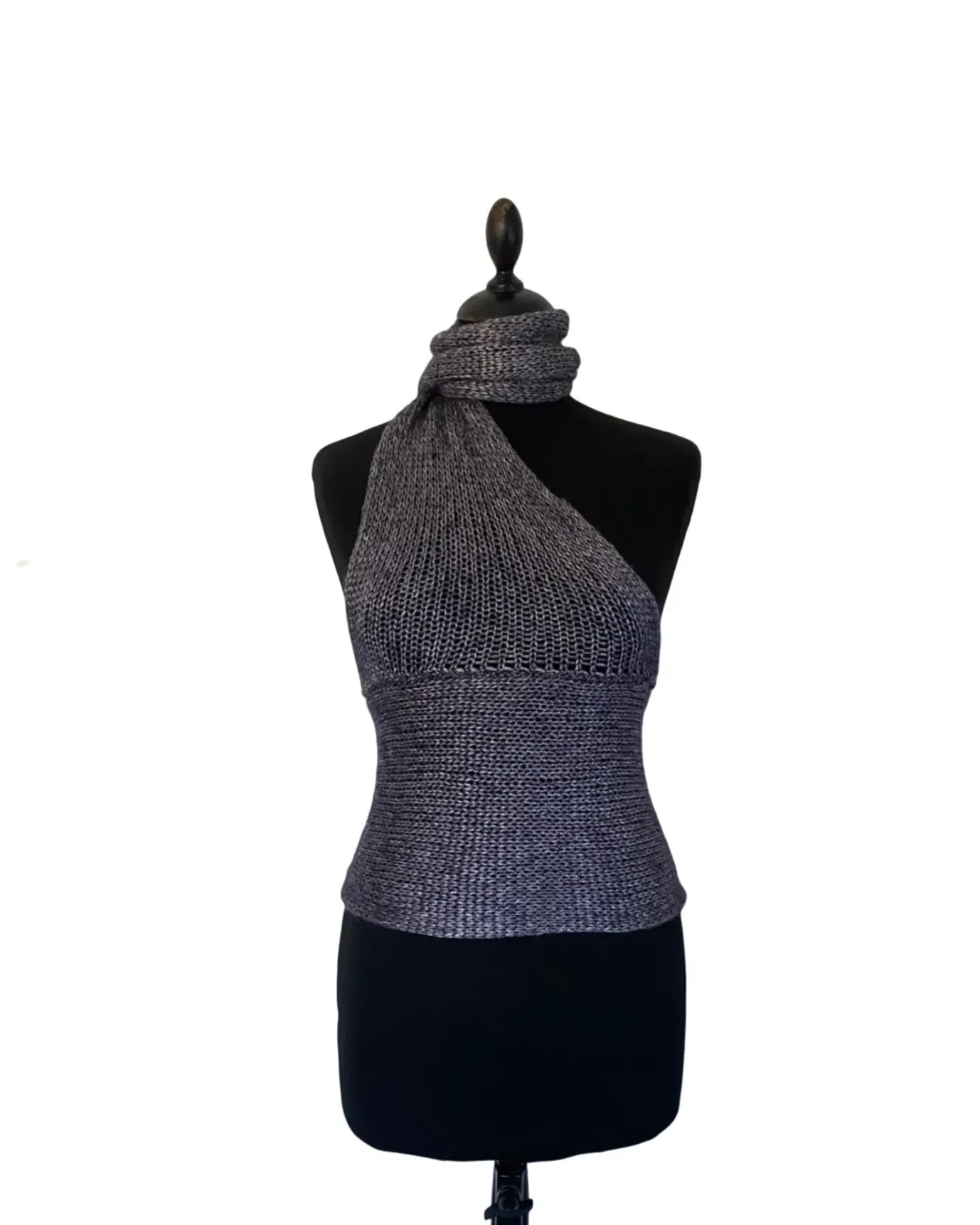 Silver grey one shoulder scarf top