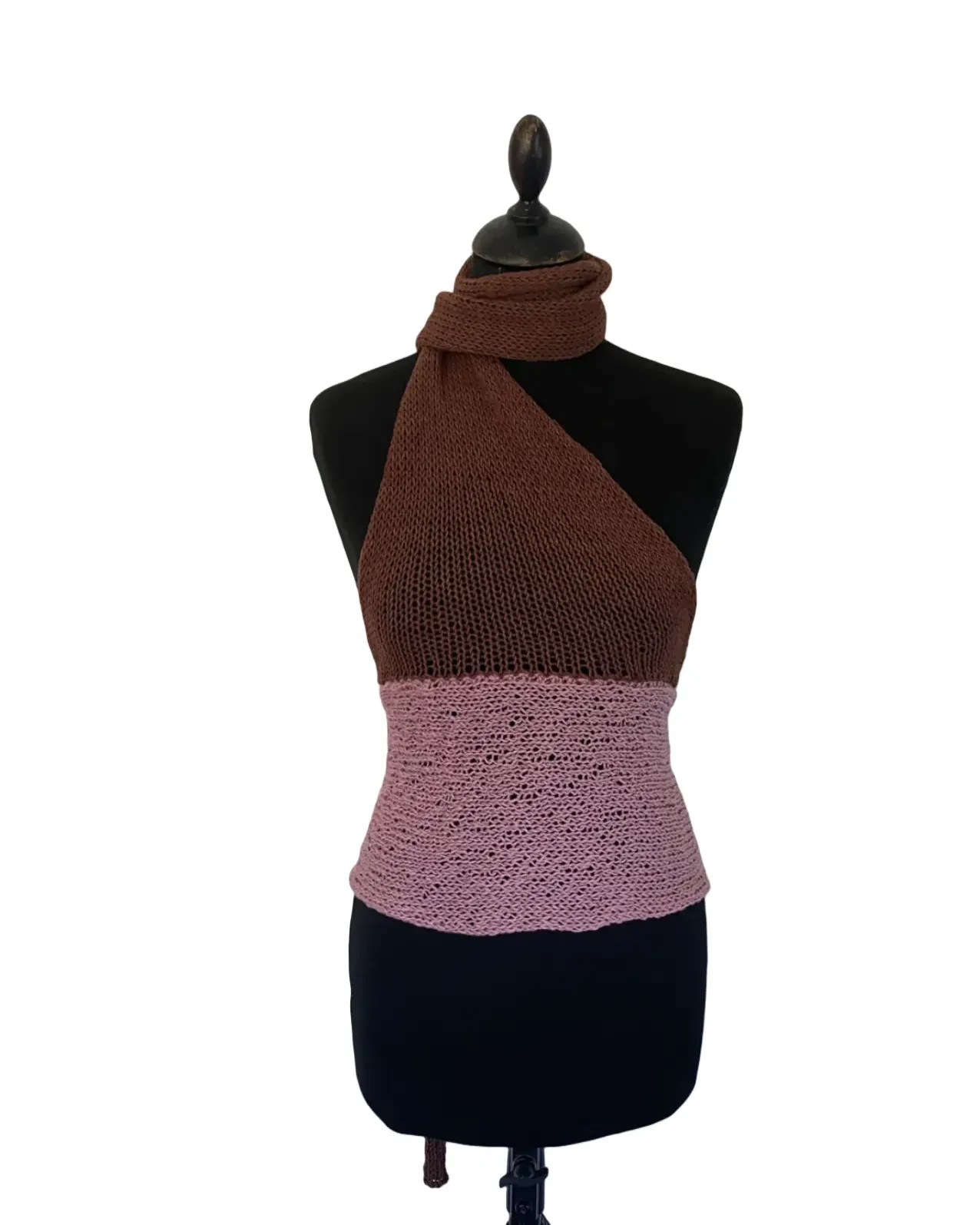 Brown and dusky pink one shoulder scarf top