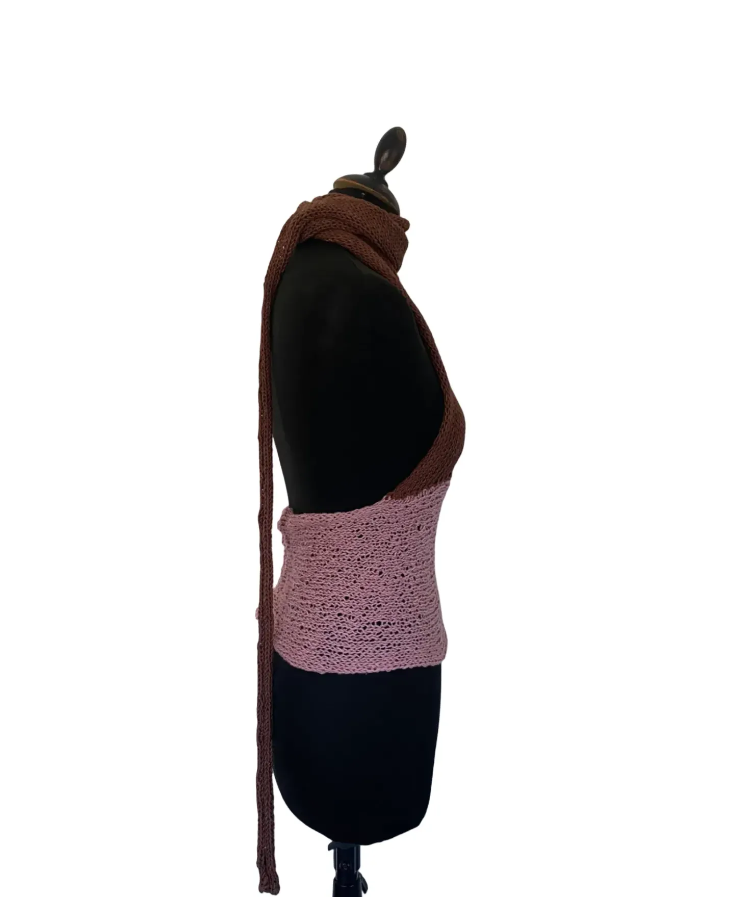 Brown and dusky pink one shoulder scarf top