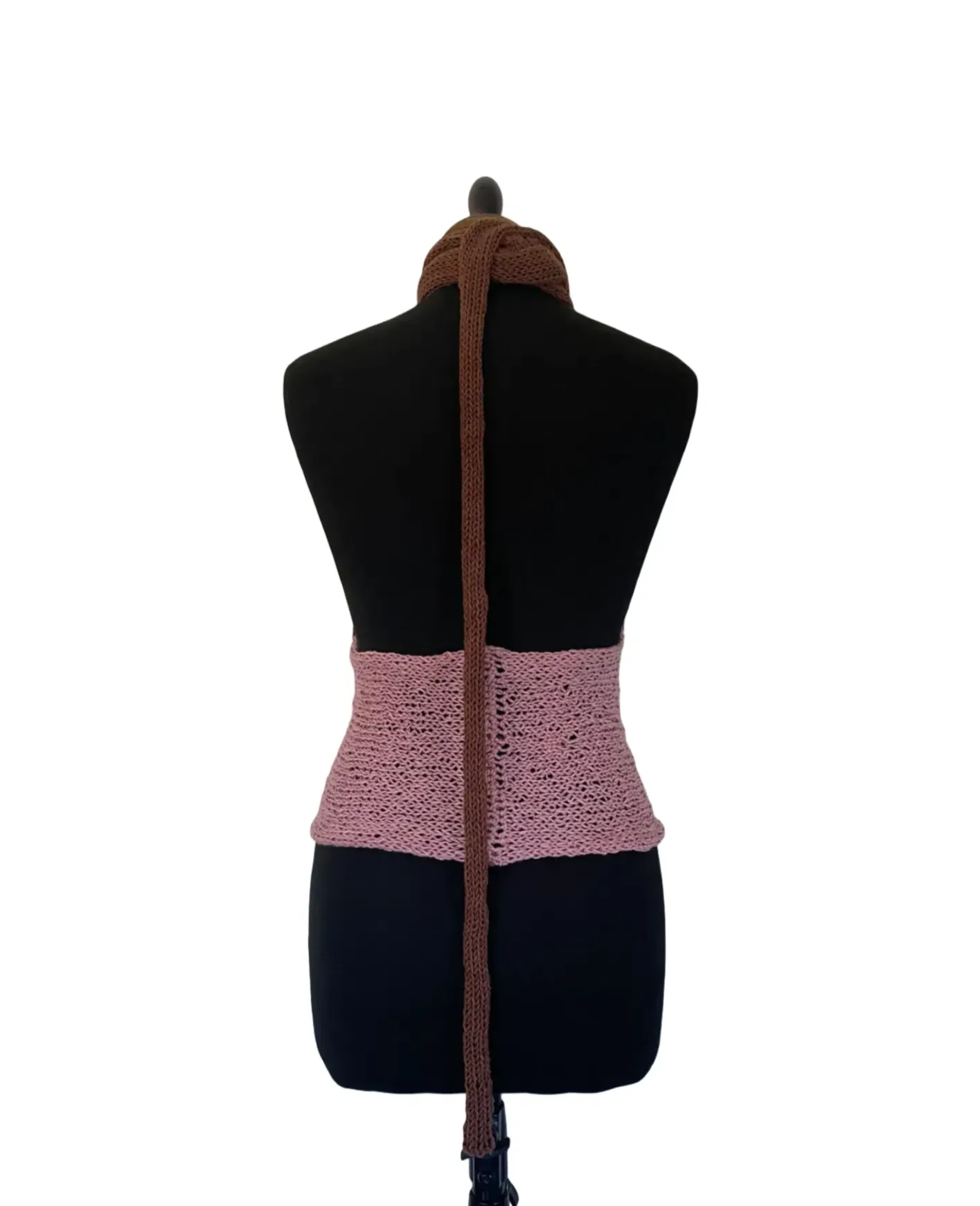 Brown and dusky pink one shoulder scarf top