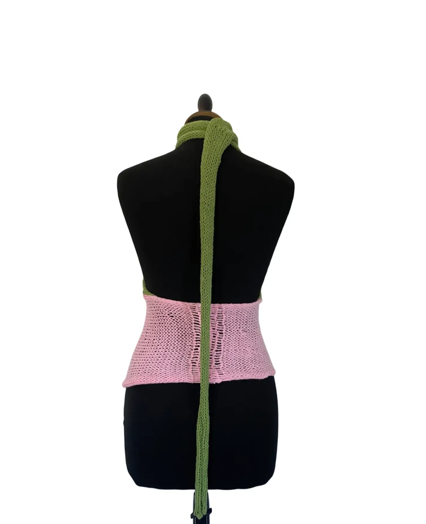 Green and pink one shoulder scarf top